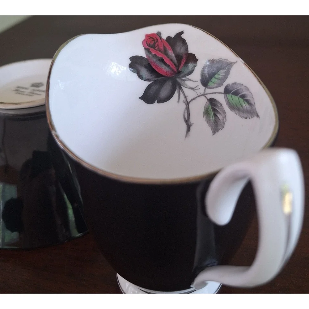 Royal Albert Masquerade Mini Open Sugar and Creamer 1950s Platinum Rim Black